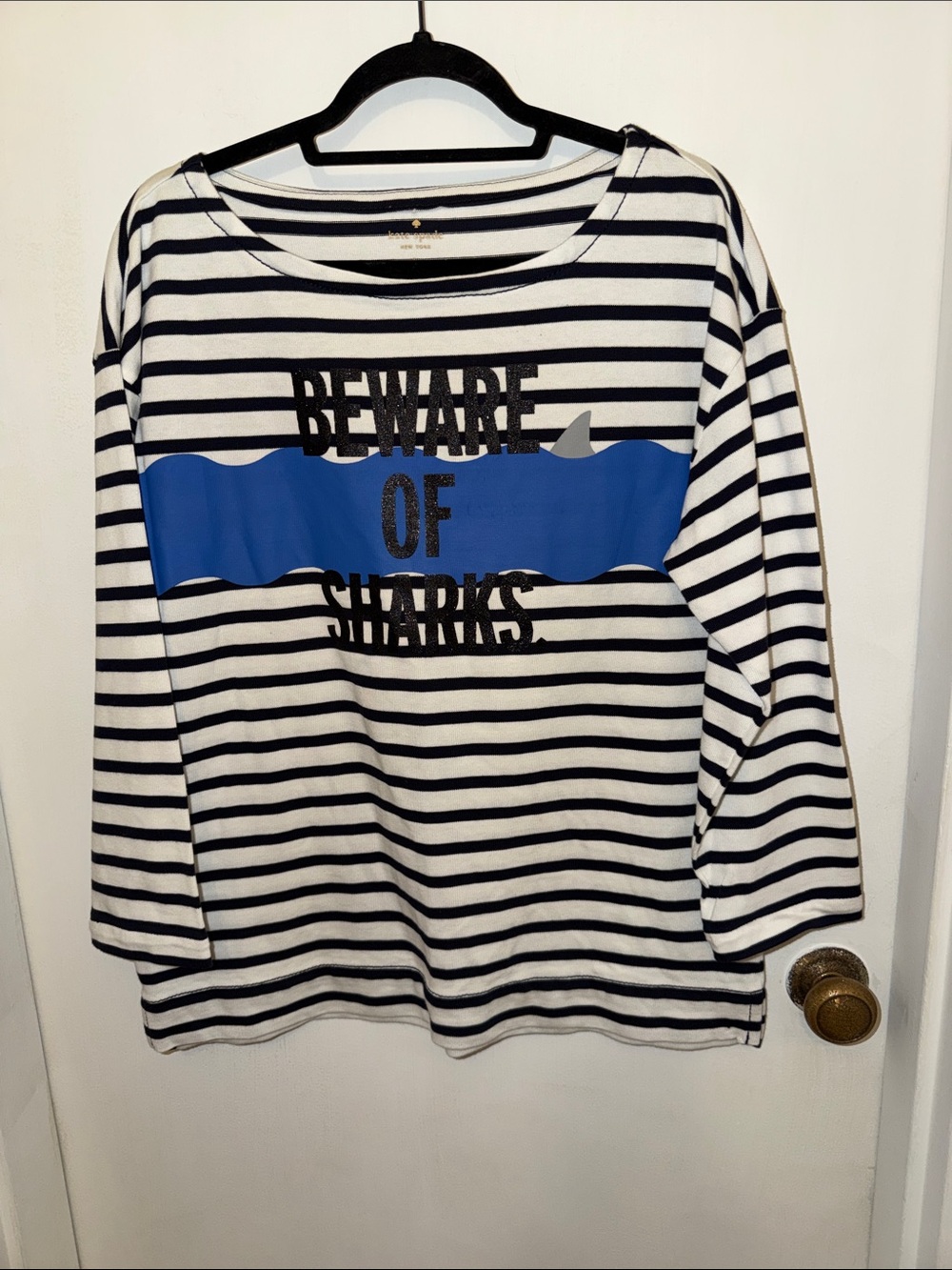 kate spade White & Navy Striped 'Beware of Sharks' Long Sleeve Tee - Picture 2 of 12